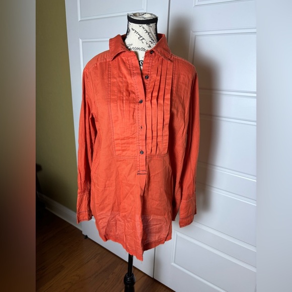 NWT Free People Black Tie Tux Shirt / Tiger Red - Picture 8 of 15